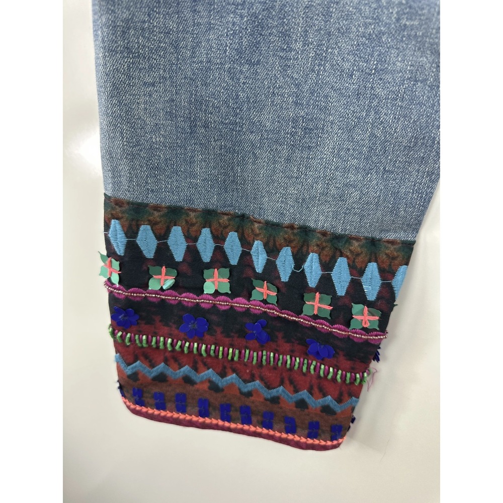 Pilcro Anthropologie Blue Denim Jeans Embellished Cuff Boho Festival Straight 28 - Picture 13 of 16